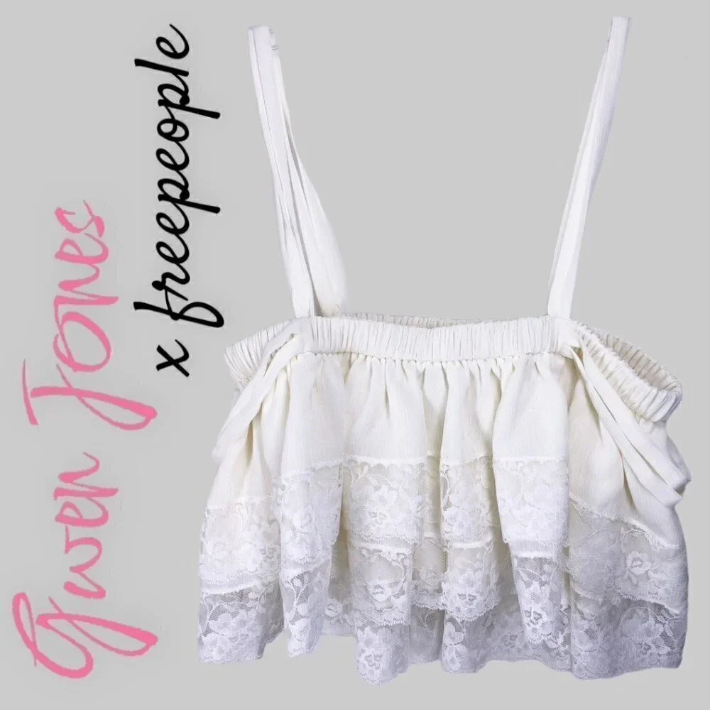 GWEN JONES x FREE PEOPLE Kari Cami Ivory Lace Crop Top Bride Romantic Size Small - Picture 6 of 11